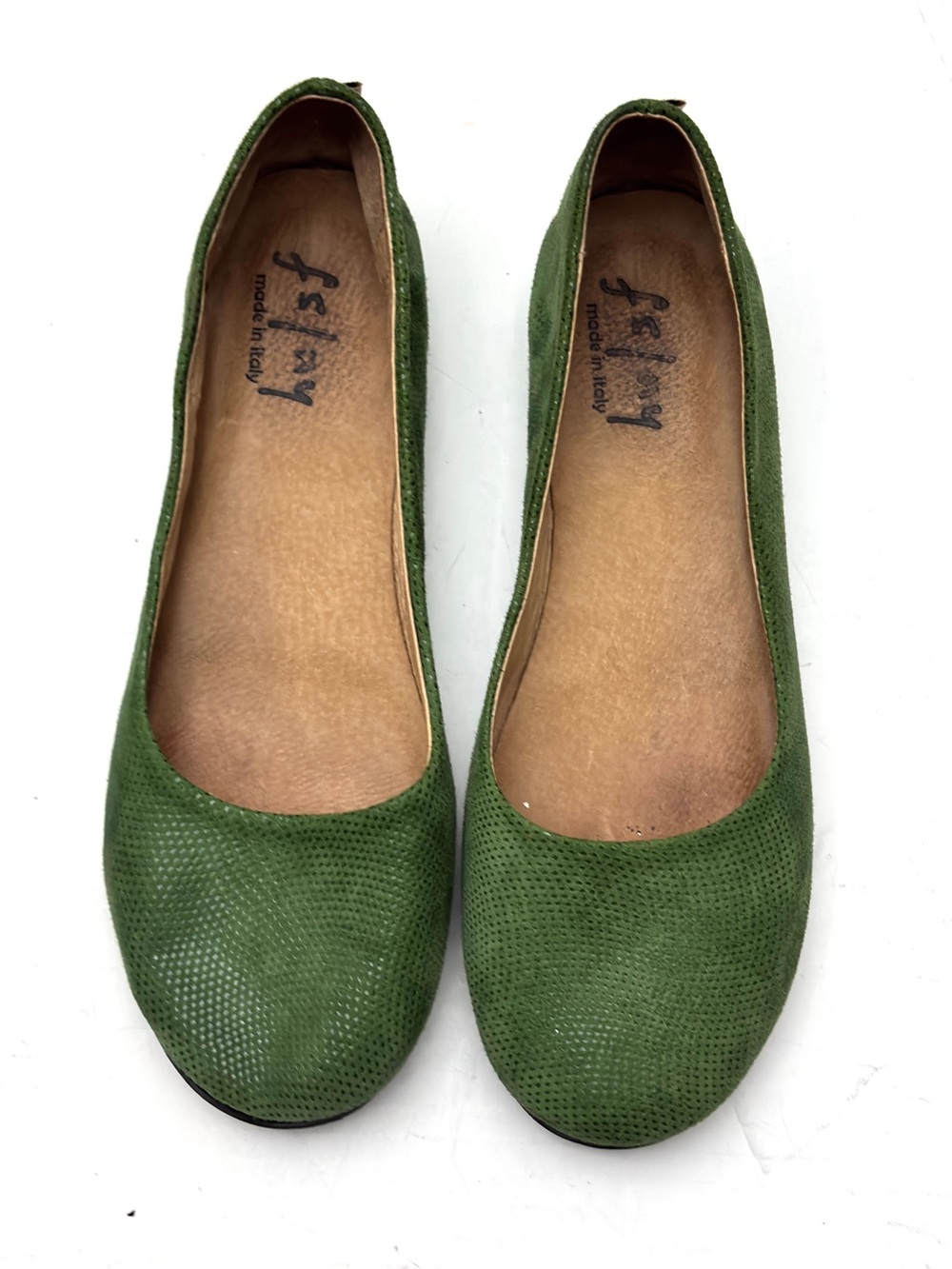 French Soul Fay Green Suede Round Toe Ballet Wedge Flats Made in Italy size 10